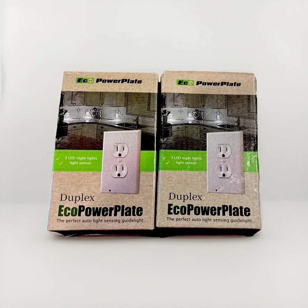 Set Of 2 Duplex Eco PowerPlate LED Nightlights with Sensor • New Sealed Package